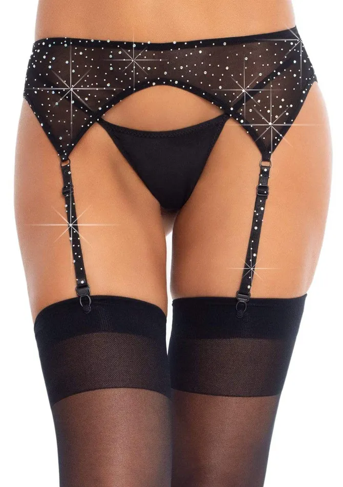 Leg Avenue Rhinestone Garter Belt - One Size - Black | Bodystockings & Playsuits